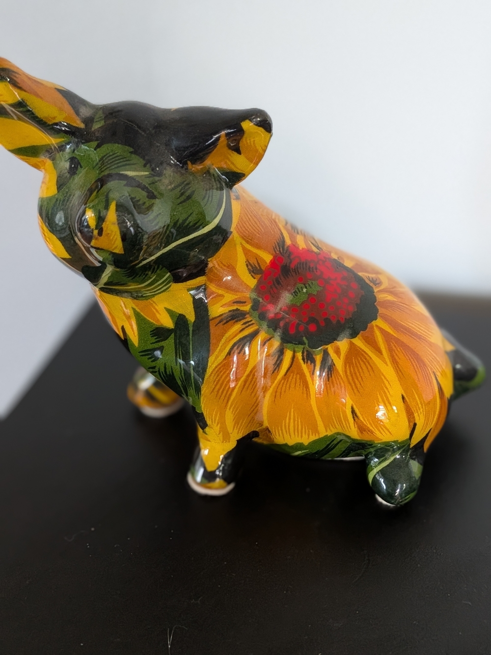 La Vie Decoupage Patchwork Pig Figurine, Decorated With A Sunflower Design